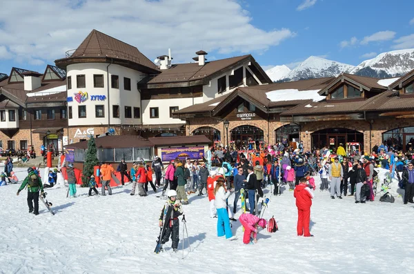 Sochi, Russia, February, 27, 2016,  People relax on ski resort Rosa Khutor — Stock Photo, Image