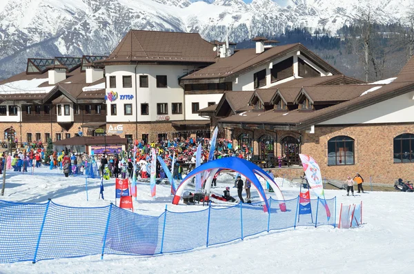 Sochi, Russia, February, 27, 2016,  People relax on ski resort Rosa Khutor — Stock Photo, Image