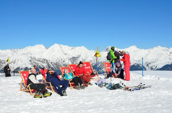 Sochi, Russia, February, 29, 2016,  People relax on ski resort Rosa Khutor — Stock Photo, Image