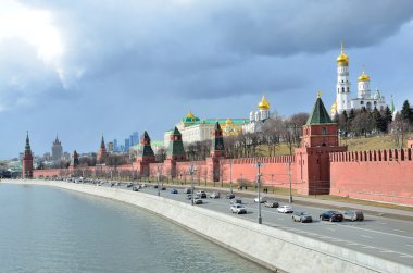 Moskova, Rusya, 20 Mart 2016, Rus sahnesi: Moskova kremlin yakınlarındaki arabalar