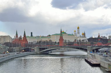 Russia, Moscow kremlin in rain and snow