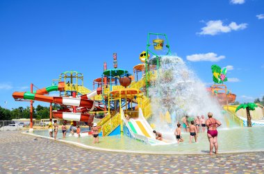Evpatoria, Kırım'da, Temmuz, 06, 2016. Aquapark Evpatoria, en büyük Kırım'ın 