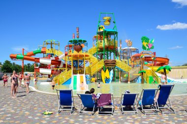 Evpatoria, Kırım'da, Temmuz, 06, 2016. Aquapark Evpatoria, en büyük Kırım'ın 