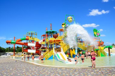 Evpatoria, Kırım'da, Temmuz, 06, 2016. Aquapark Evpatoria, en büyük Kırım'ın 