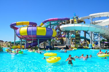Evpatoria, Kırım'da, Temmuz, 06, 2016. Aquapark Evpatoria, en büyük Kırım'ın 