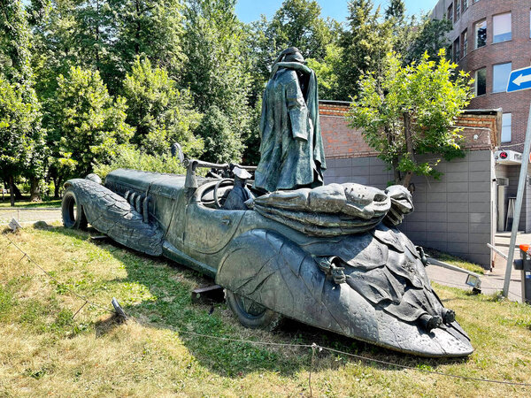 Moscow, Russia, June, 26, 2021. Fragment of the monument to Mikhail Bulgakov in the park near Sivyakov Lane in Moscow