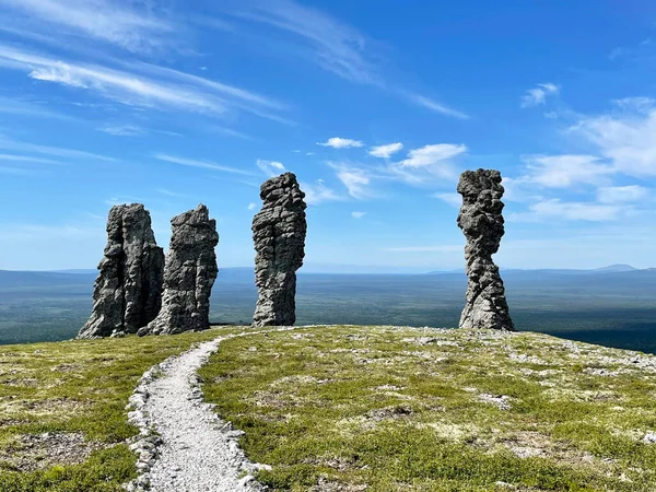 Stone Pillars Weathering Manpupuner Mountain Plateau Komi Republic Russia Summer — Stock Photo, Image