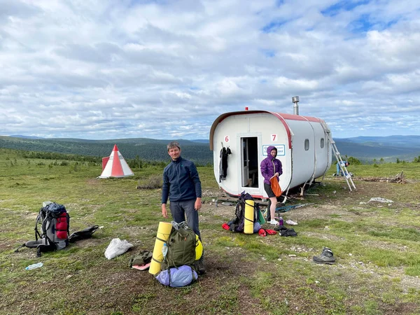 Northern Ural Russia July 2021 Tourists Mountain Shelter Europe Asia — Stock Photo, Image