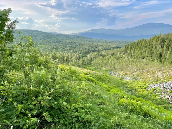 Uralské Hory Dyatlova Projíždějí Létě Oblačného Počasí Rusko — Stock fotografie