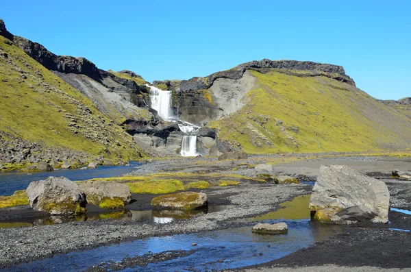 Iceland, fragment of the waterfall Oufirofoss in volcano canyon Eldgja Royalty Free Stock Images