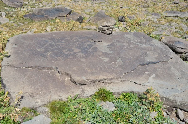 Jermuk, Arménie, plateau de montagne près de Jermuk ville à une altitude de 3200 mètres, où il ya des pierres avec des pétroglyphes du 7ème siècle avant JC — Photo