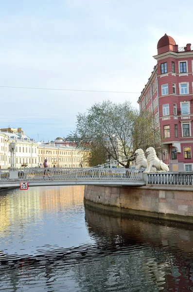 Αγία Πετρούπολη, το κανάλι του Γκριμποέντοβ στο φθινόπωρο, λιοντάρι γέφυρα — Φωτογραφία Αρχείου