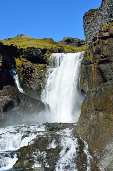 Islandia, fragmento de la cascada Oufirofoss en el cañón del volcán Eldgja Imagen De Stock