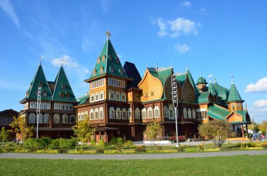 Moscow, Russia, September 28, 2014, Russian scene: Wooden Palace of Tsar Alexei Mikhailovich in Kolomenskoye (reconstruction)