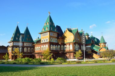 Moscow, Russia, September 28, 2014, Russian scene: Wooden Palace of Tsar Alexei Mikhailovich in Kolomenskoye (reconstruction)