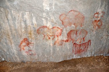 Shulgan-Tash, Bashkortostan, Russia, January, 07, 2013.Cave paintings in Kapova cave (Shulgan-Tash, back. Slgnal) is a karst cave in the territory of Burzyansky district, Bashkortostan