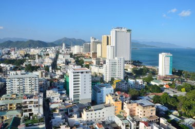 Nha Trang,Vietnam, January, 16,2015. Nobody, hotels and the building of Lotos on the embankment of the sea in Nha Trang