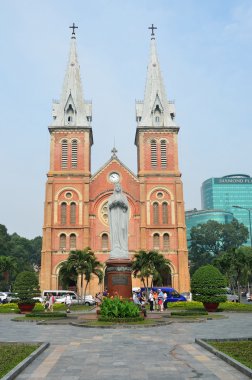 Saigon, Vietnam, January, 20, 2015.People walking near Cathedral Notre-Dame de Saigon