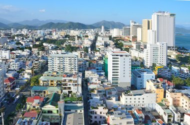 Nha Trang, Vietnam, Ocak, 16,2015. Kimse, oteller ve diğer binada Nha Trang