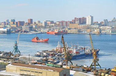 Vladivostok, Rusya, 09 Ocak 2015. Rus sahne: kimse, balıkçı limanı ayında Vladivostok