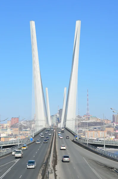 Weergave voor de brug over de Gouden Hoorn baai in Vladivostok — Stockfoto