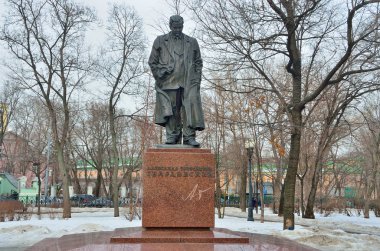 Moscow, Russia, the monument to Alexander Tvardovsky on Strastnoy Boulevard in Moscow