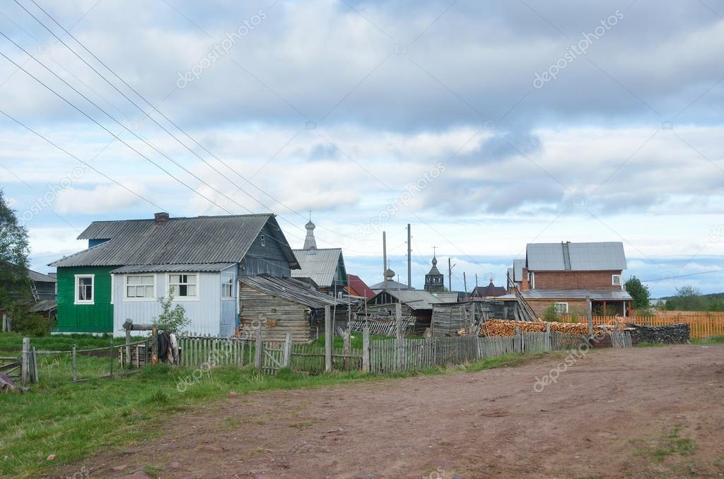 Kola Peninsula, old Pomeranian village of Varzuga in cloudy summer day