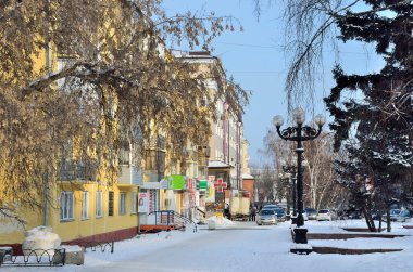 Barnaul, Rusya Federasyonu, 14 Ocak 2016, insanlar Barnaul Merkezi Molodezhnaya sokakta yürüme