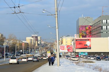 Barnaul, Rusya, Ocak, 13, 2016. Barnaul, Lenin Caddesi