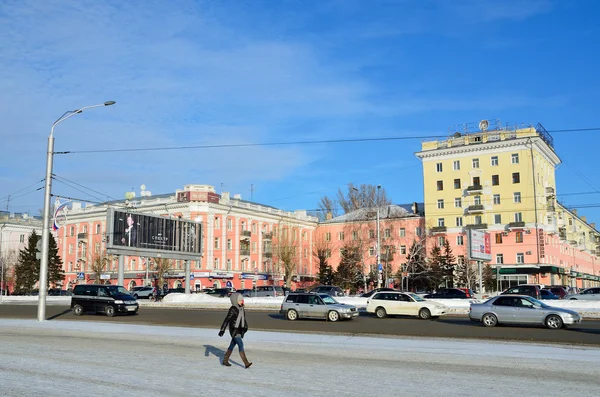 Barnaul, Russia, January, 13, 2016. The Lenin Avenue in Barnaul — Stock Photo, Image