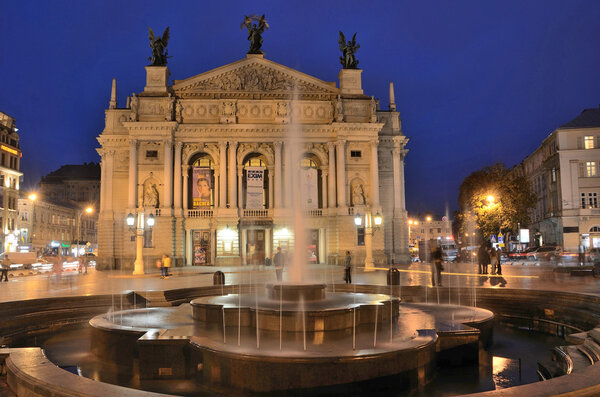Lviv, Ukraine, September, 15, 2013. The Opera and Ballet theatre in Lviv at night