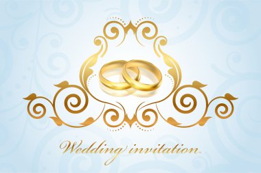 Vintage tarzı düğün davetiyesi altın yüzük ile vektör