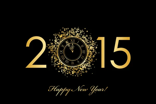Vecteur 2015 Happy New Year fond avec horloge en or — Image vectorielle