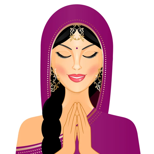 Az indiai nő imádkozott vektoros illusztráció — Stock Vector