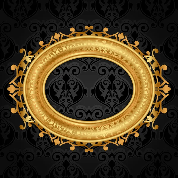 Vector gold frame on black wall — Stock Vector