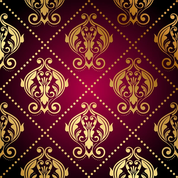 Vector maroon wallpaper with gold ornament — Stock Vector
