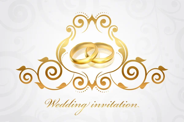 Invitación de boda vectorial con anillos de oro — Vector de stock