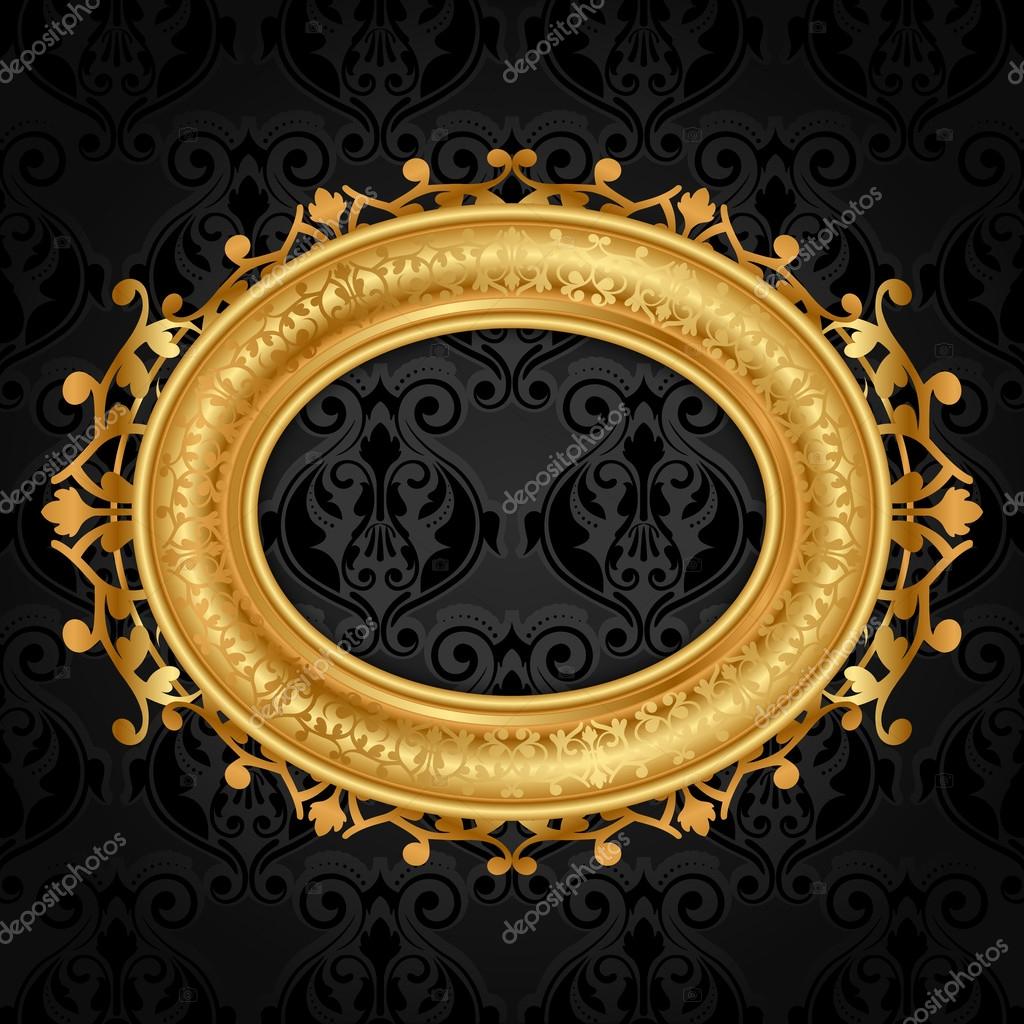 Vector gold frame on black wall — Stock Vector © yuliaglam 57511319