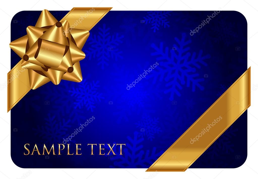 Vector blue background with snowflake pattern and gold bow