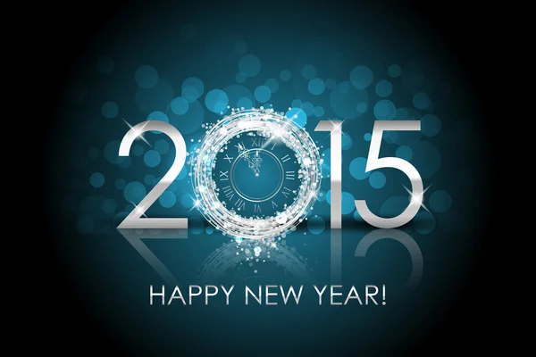 Vector 2015 Happy New Year achtergrond met zilver klok — Stockvector