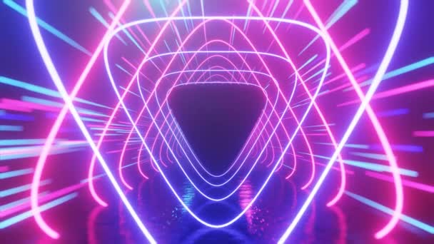 Abstract Neon Background Defocus Edges Neon Triangles Lines Move Space — Stock Video