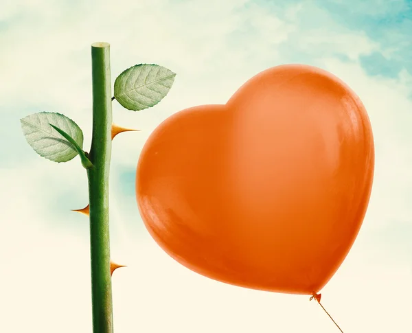 Duri mawar dan balon merah — Stok Foto