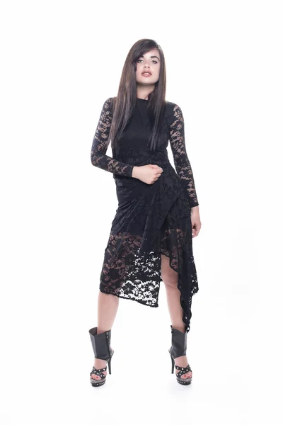 Sexig modell med svart klänning — Stockfoto