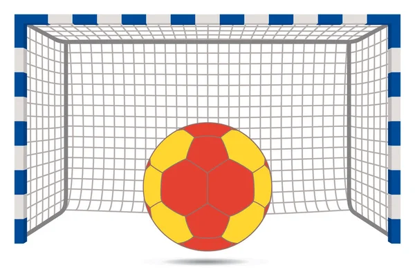 Balle Handball Devant Les Poteaux Avec Filet Isolé Sur Fond — Image vectorielle