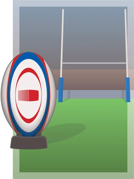 Rugby Liga Deportiva Pelota Unión Con Poste Gol Forma Hierba — Vector de stock