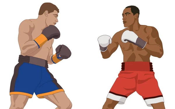 Dois Boxers Masculinos Posição Ereta Isolados Fundo Branco — Vetor de Stock