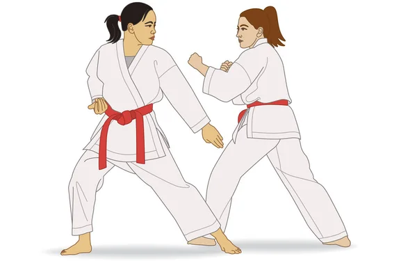 Karate Två Honor Sparring Hållning Kumite Isolerad Vit Bakgrund — Stock vektor
