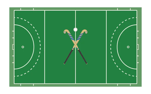 Terrain Hockey Sur Gazon Avec Bâtons Croisés Balle — Image vectorielle