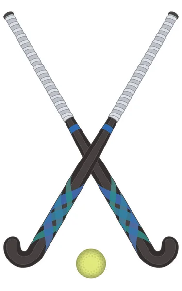 Field Hockey Sticks Crossed Ball Isolated White Background — Stock Vector