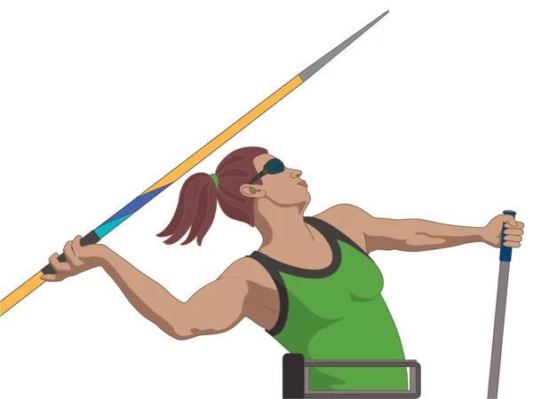 残奥会标枪扔 视力受损的女运动员 以白色背景隔离 — 图库矢量图片